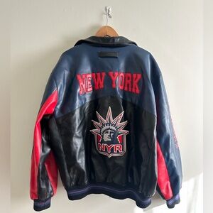 Vintage 1990s New York Rangers Faux Leather Jacket (Size XL)
